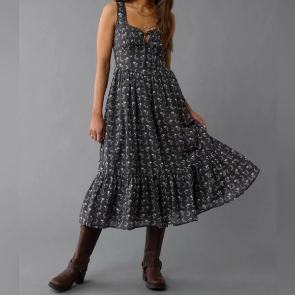 NWOT American Eagle AE Corset Midi Dress Floral Cotton - Picture 2 of 14